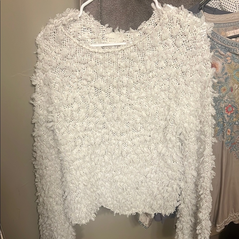 Cozy White Textured Crew Neck Sweater